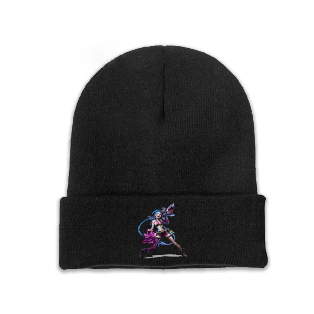 

Jinx Fight Skullies Beanie Arcane League of Legends Knitted Bonnet Unisex Warm Caps Cycling Soft Brimless Elastic Hats