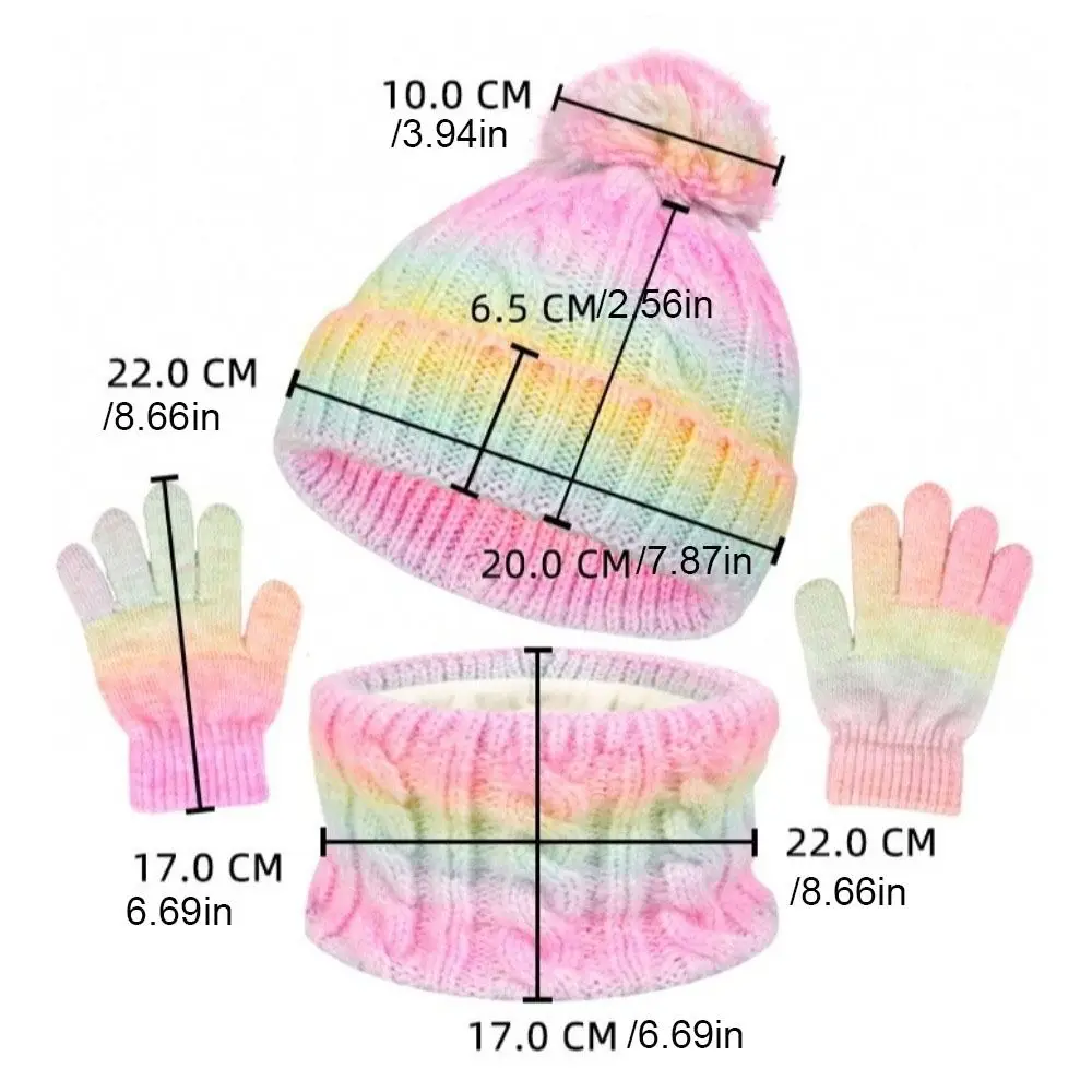Gradient Color Baby Hat Scarf Gloves Set Cute Pompom Warm Ears Toddler Knitted Hat Thickened with Velvet Hat Set