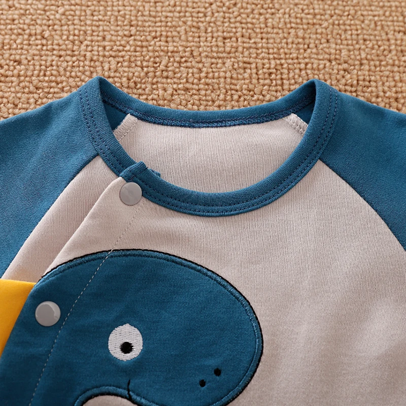 Baby Clothing Spring and Autumn Cartoon Dinosaur Embroidery Raglan Long Sleeve Cotton Boys and Girls' Bodysuit