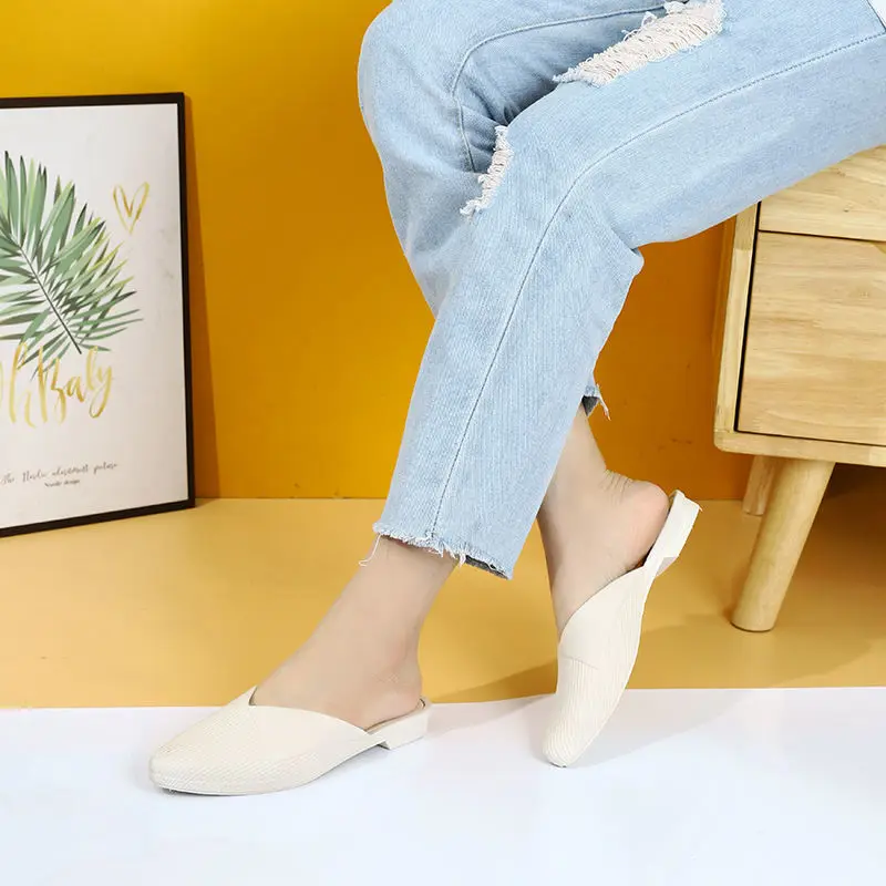 Slippers Women's Summer New Half Slippers Student Flat Casual Non-slip Sandals and Slippers Women Zapatos De Mujer
