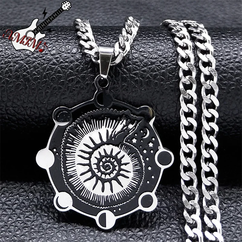 

Witch Snail Star Moon Phase Necklace for Women Men Stainless Steel Cho Ku Rei Science Necklaces Jewelry colar feminino N4049S06