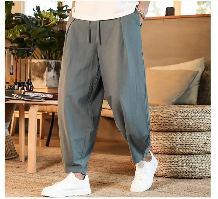 2023 Loose Men's Cotton Linen Pants Male Summer New Breathable Solid Color Linen Trousers Fitness Streetwear