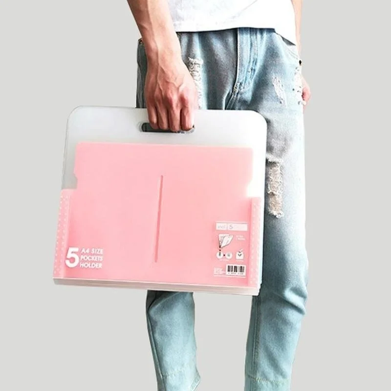 Portable Organ Bag Document Bag File Folder Expanding Wallet 5 Grid A4 Organizer Paper Holder Office School Supplies Gift