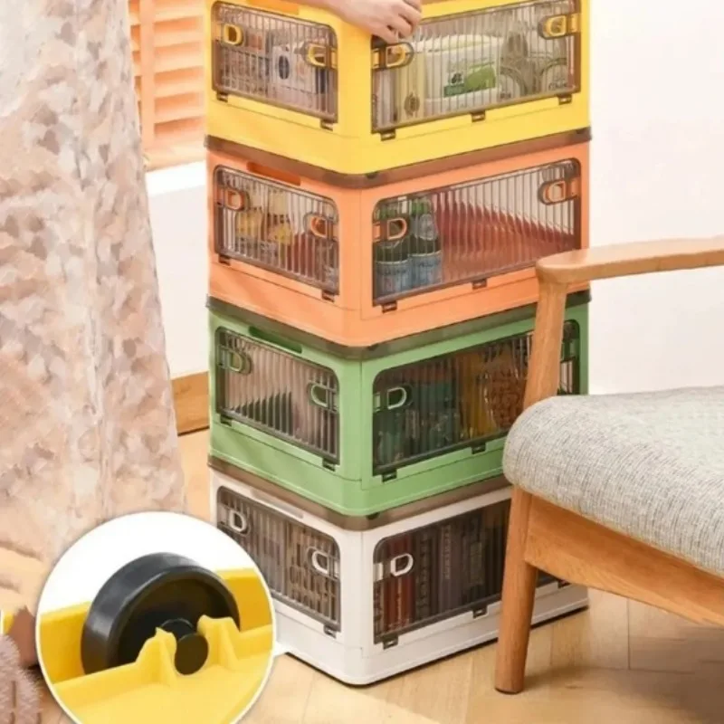 Storage Box Foldable Organizer with Wheels Transparent Large Capacity Organizer Container for Books Sundries Home