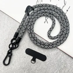 Hands - Free Mobile Phone Lanyard with Detachable Shoulder and Neck Strap (Black - white)