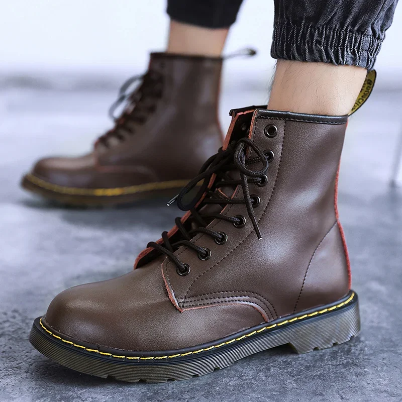 Men Genuine Leather Classic Six Hole Boots Fashion British Style Riding Short Ankle Boots Outdoor Size 35-48 Women's Boot