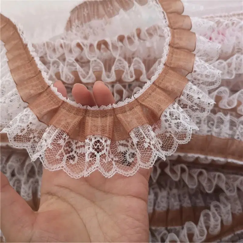 1Yards Embroidery Lace Fabric Pleated Laces Ribbon 5cm Guipure Lace Collar Sewing Dresses Trims lace fabric,lace ribbon,lace garment accessories,lace sewing supplies,lace decoration,lace accessories,lace sewing accessories