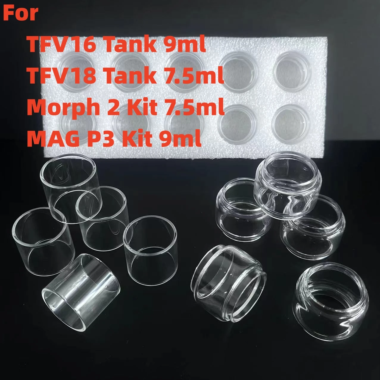 5Pcs Bubble Straight Fat Glass Tube Per Tfv18 Morph 2 Kit 7.5Ml Tfv16 Mag P3 Kit 9Ml Mini Glass Repair Tools Accessori