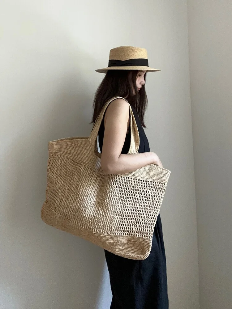 Summer Woven Beach Bag Lady Fashion Large Capacity Tote Bag Travel Vacation Handbag Shoulder Crossbody Handheld Casual Female