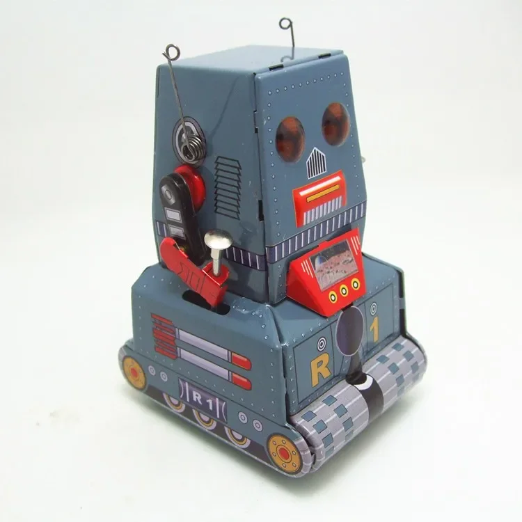 Classic Retro Clockwork Wind up Metal Walking Tin Tank moon probe robot Mechanical toy kids gift
