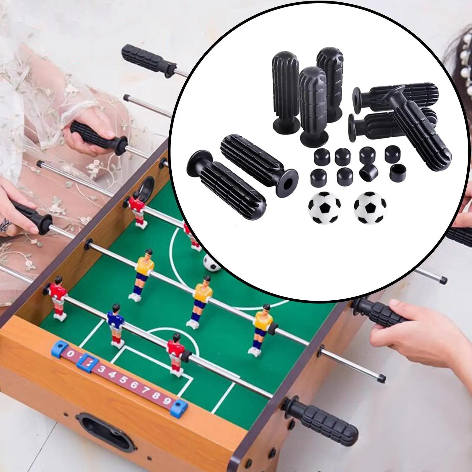 8 Pieces Foosball Handle Grips with 2 Small Footballs Practical Portable Accessories Parts Kids Replaceable with 8 End Plug