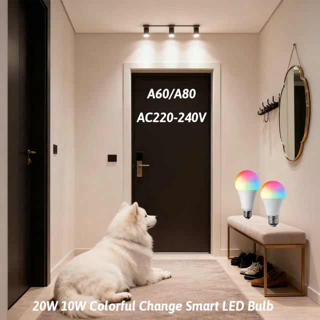 หลอดไฟ LED อัจฉริยะ 10 หลอด 20 วัตต์ 10 วัตต์ เปลี่ยนสีได้ พร้อมรีโมทควบคุม ปรับความสว่างได้ ใช้ไฟ AC220V 230V สำหรับห้องนอน โต๊ะทำงาน สหราชอาณาจักร 1