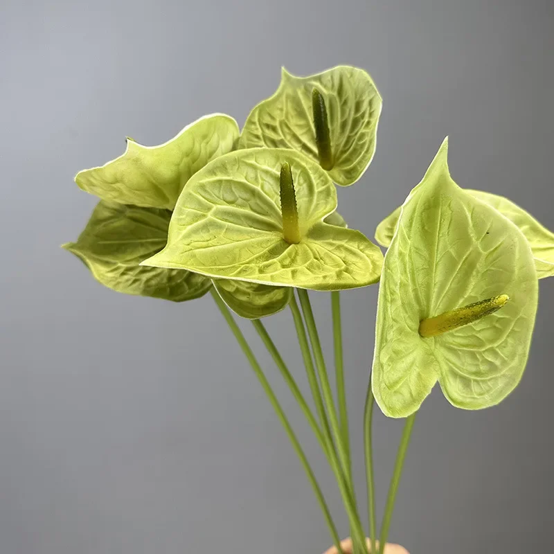 10 pezzi fiori artificiali PU Anthurium palma bianca decorazioni per matrimoni fiori finti Anthurium accessori per la decorazione della casa festa floreale  15