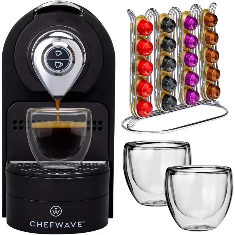 ChefWave Espresso Machine Compatible with Nespresso Coffee Capsules(Black), Pod Holder,Cups and Descaling Powder Bundle(2 Items) 6