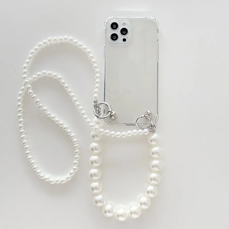 Elegant Pearl Strap Crossbody Lanyard Phone Case with Soft Cover and Bracelet Necklace