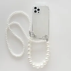 Elegant Pearl Strap Crossbody Lanyard Phone Case with Soft Cover and Bracelet Necklace - iPhone 12 Pro (Back)