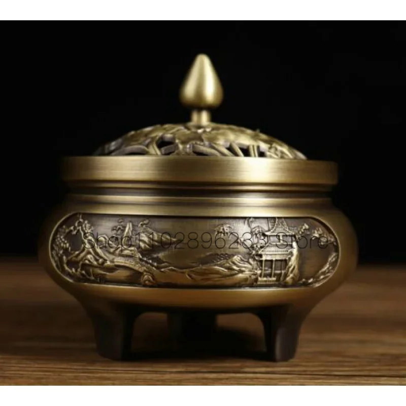 

Ancient Chinese Bronze Lotus Dynasty Palace Landscape Incense Burner Censer