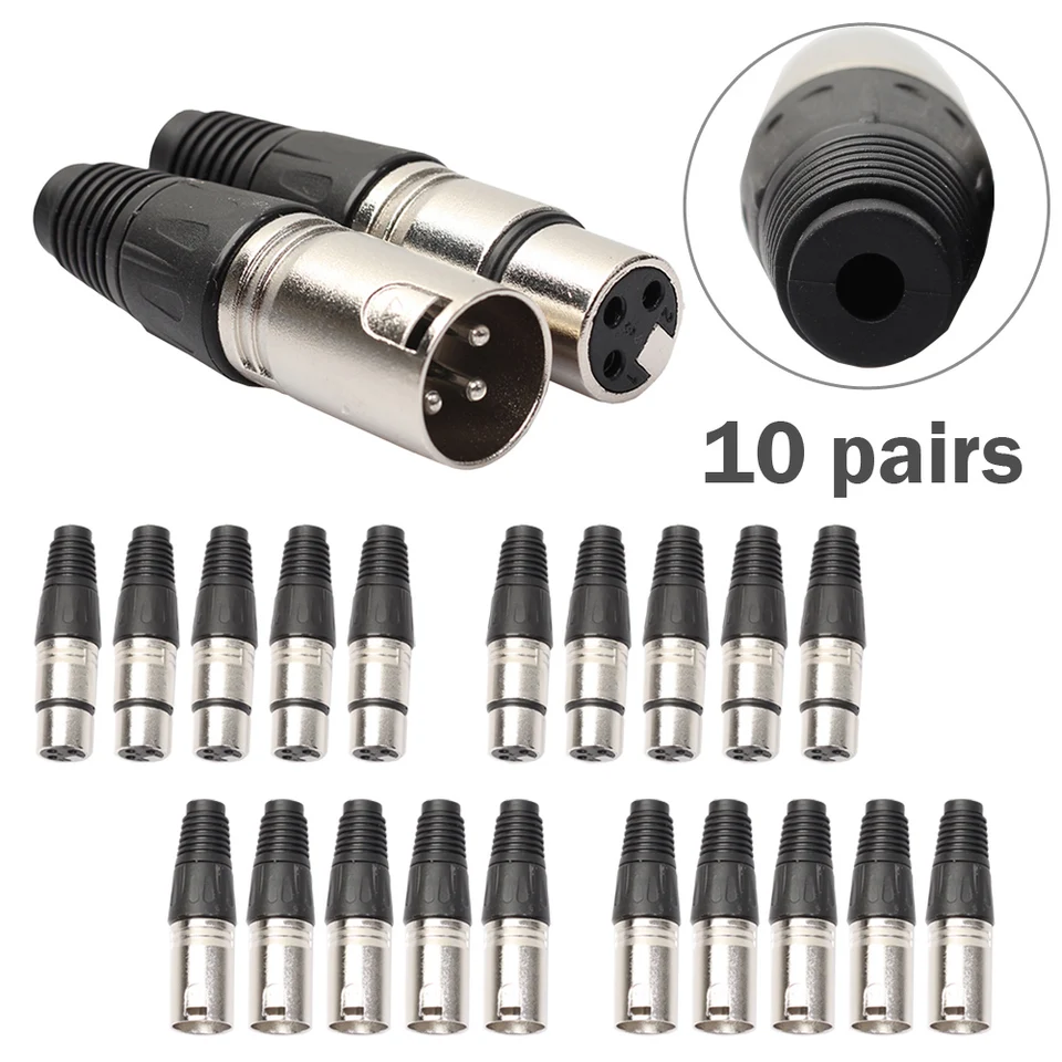 10 Pack XLR Connector Male Female Microphone Adapters
