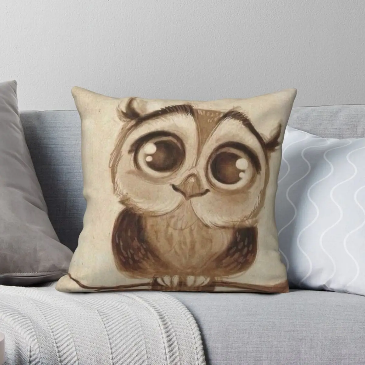 

Cute Chibi Owl Square Pillowcase Polyester Linen Velvet Printed Zip Decorative Bed Cushion Cover 18"