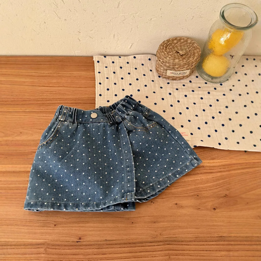 Polka Dot Denim Skirt Summer Korean Fashionable Cute Casual All-match Sweet Polka Dot Denim Shorts