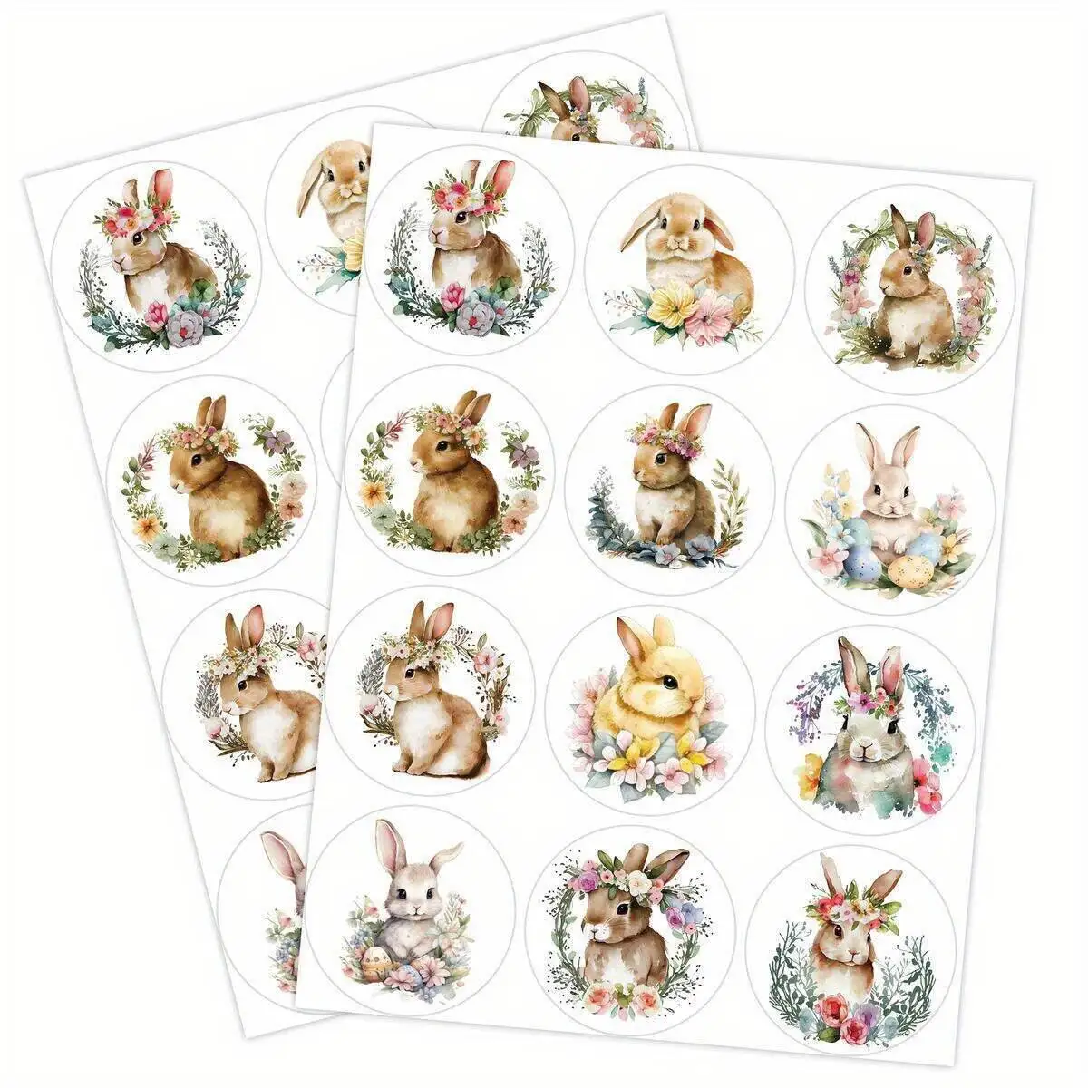 144Pcs Easter Rabbit Stickers Vintage Wreath Bunny Sticker For Happy ...