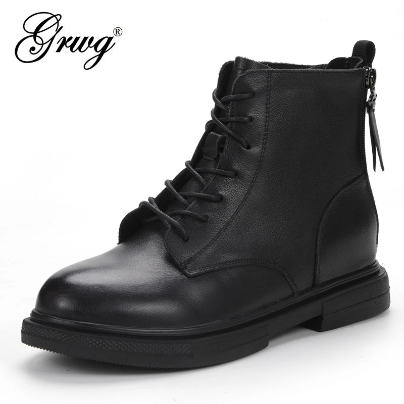 

100% Genuine Leather Martin Boots For Women Spring British Style Back Zipper Motorcycle Boots Ladies Autumn Platform Booties