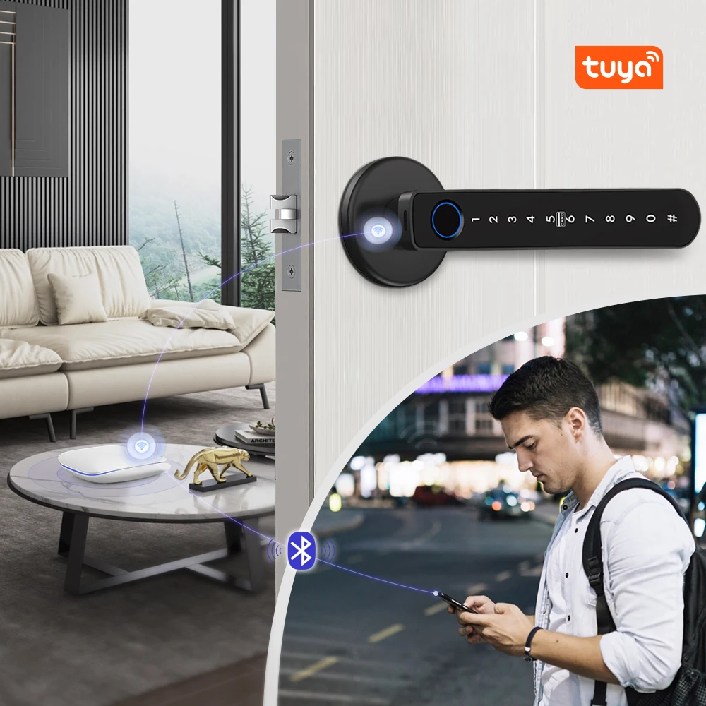 Bluetooth Smart Handle Lock,Tuya Fingerprint Door Lock Home Security Lock.