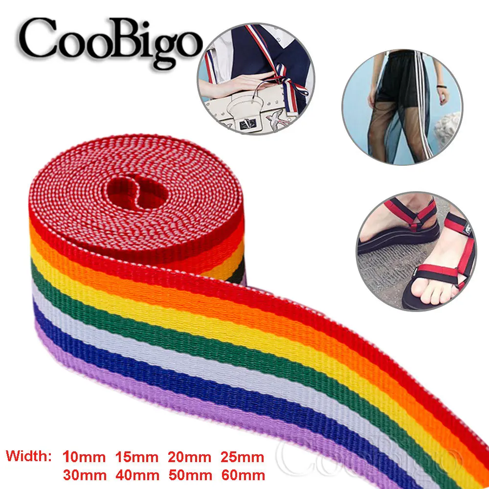 Description Picture 6 of item5Yards Polyester Webbing Rainbow Striped Ribbon Band Fabric Trim DIY Luggage Belts Bracelet Shoes Clothes Sewing Craft Supplies