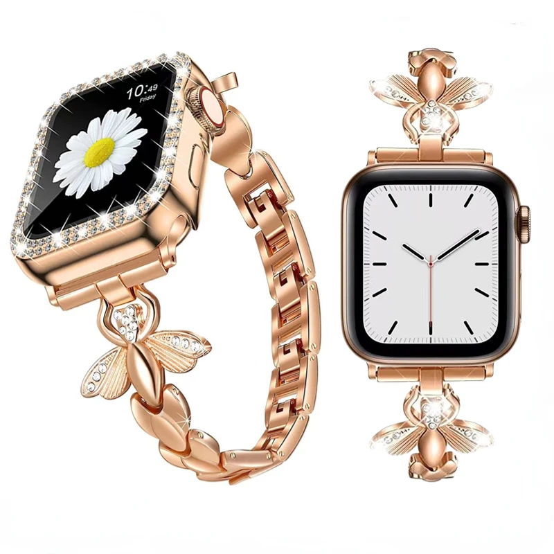 Metal Strap For Apple watch 8 7 45mm 41mm Ultra 49mm Small bee carved fashion Bracelet Band iWatch 6 5 4 SE 44mm 42mm 40mm belt