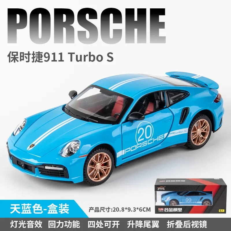 

1:24 Porsche 911 Turbo S Sports car Simulation Diecast Metal Alloy Model car Sound Light Pull Back Collection Kids Toy Gift F419