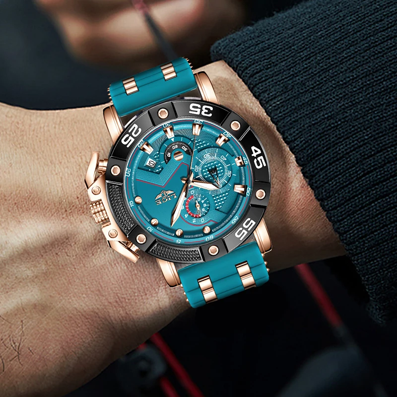 New Original LIGE Brand Luxury Quartz Watches For Men Fashion Military Silicone Big Dial Watch Men Sports Waterproof Chronograph