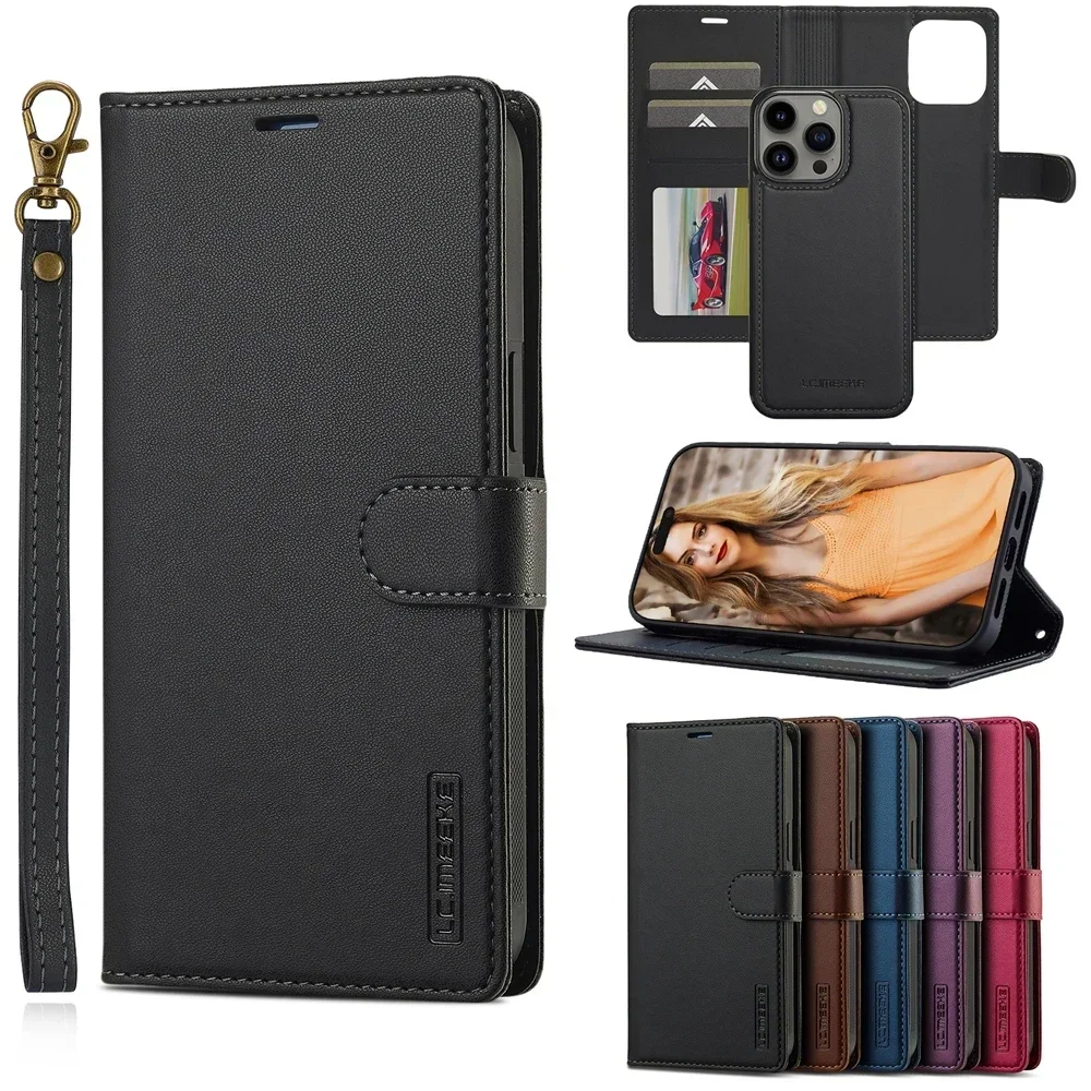 Deluxe 2-in-1 Removable Flip Leather Wallet Case with Magnetic Closure and Card Slot
