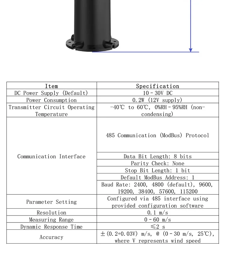 ZTS-3000 Wind Speed and Direction Sensor RS485 Cup Anemometer 4-20mA Output for