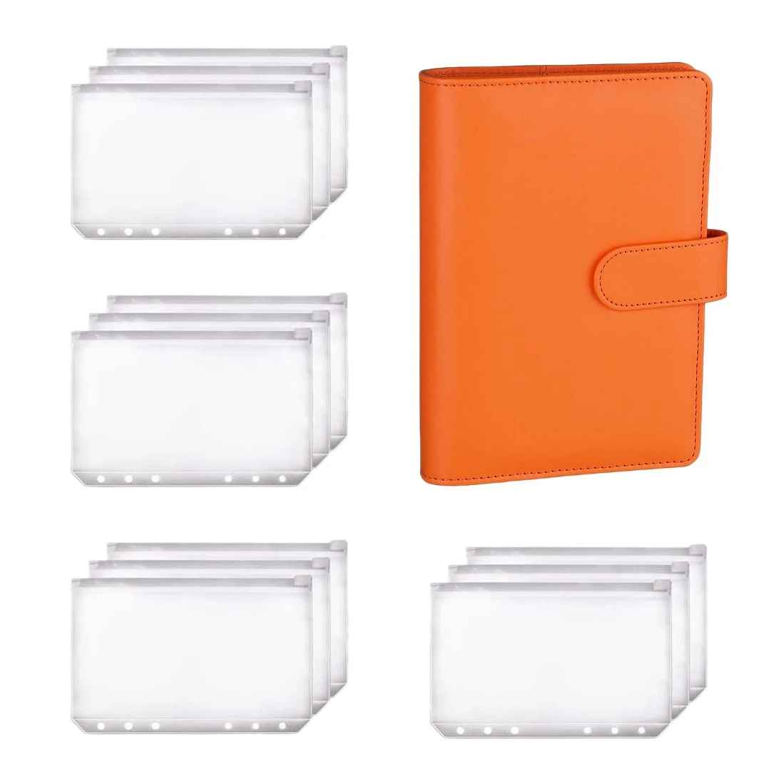 

A6 Binder Planner Orange Notebook Binder and 12 Pieces 6 Hole Binder Zipper Folder,Binder Pockets Cash Envelope Wallet