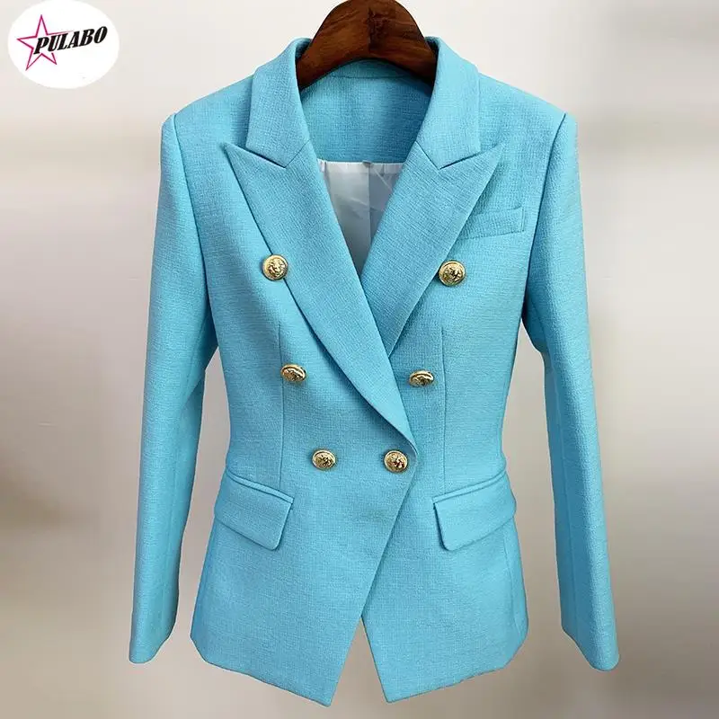 

HIGH STREET y2kest PULABO Runway Designer Blazer Women's Classic Lion Buttons Double Breasted Slim Fitting Blazer Jacket