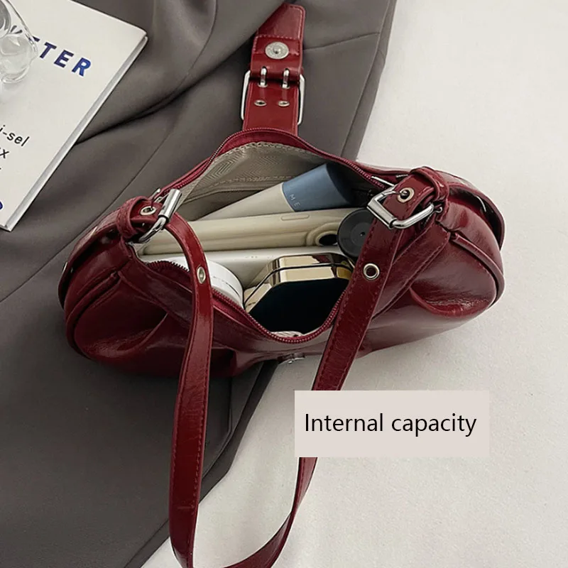 Leather Crossbody Bag Y2K for Women Clutch Purse with Adjustable Strap Hobo Bag Buckle Underarm Purse for Travel Work Shopping 6