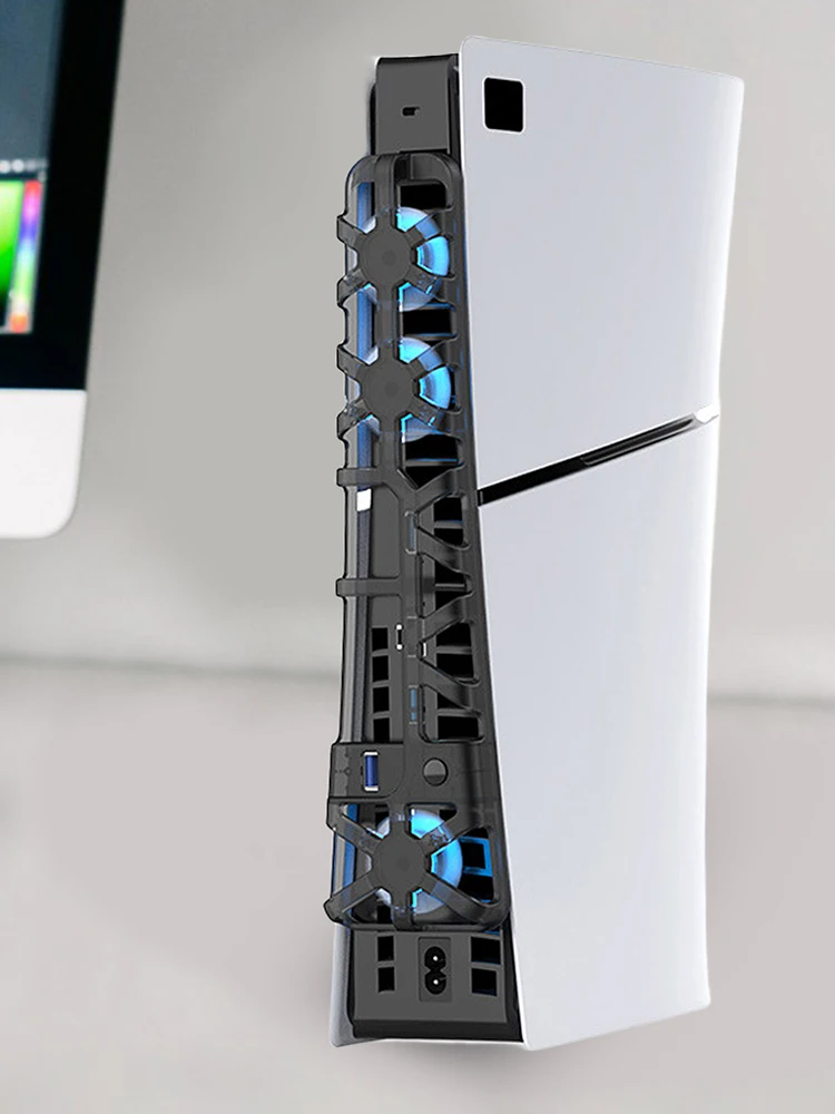 LED 조명 및 팬 3 개 장착 냉각 선풍기, 효율적인 냉각 시스템, USB DC 5V 게임 콘솔 후면 냉각 선풍기, PS5 슬림 콘솔용