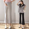 Black Grey High Waist Pregnant Women Trousers Summer Ankle-length Abdominal Flares Pants Front Split Maternity Boot Cut Culottes 1