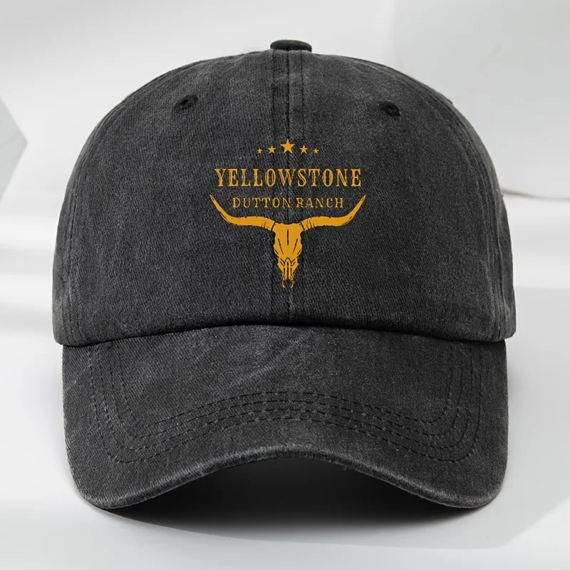 YELLOWSTONE Logo Print Baseball Cap Classic Washed Vintage Soft Brim Duckbill Cap Adjustable Sweat-Absorbing Breathable Sun Hat