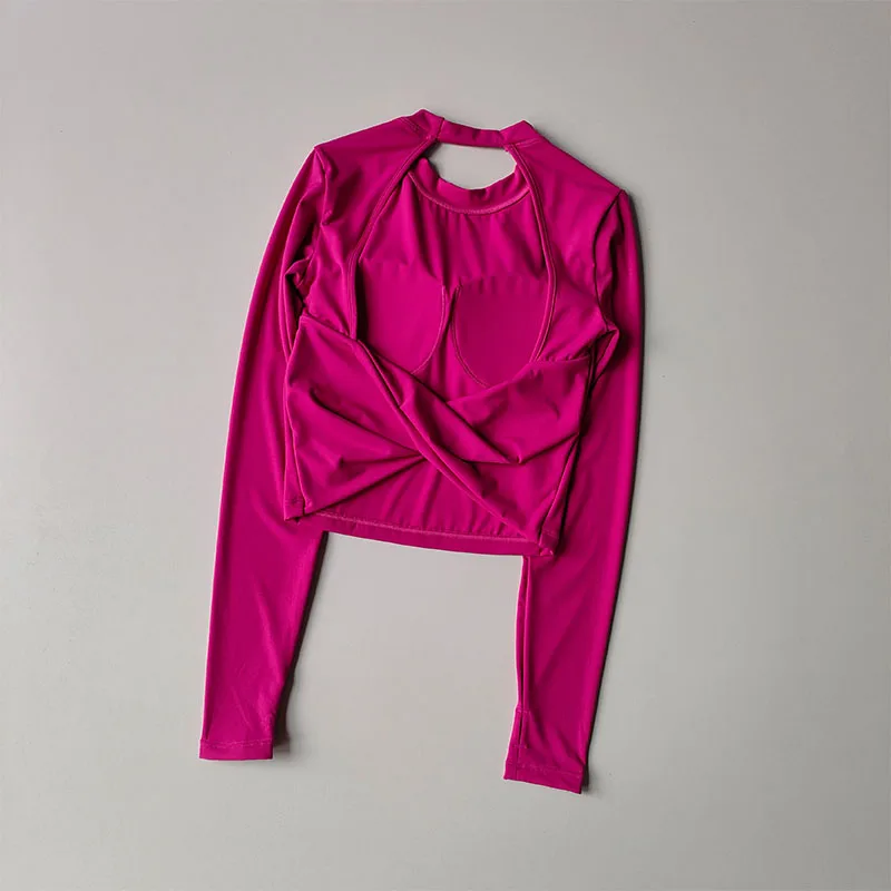 חולצת יוגה נשים חולצת יוגה סקסי העליון ספורט ללא גב חולצת יוגה חולצת כושר בגדי אימון עליון ריצה שרוול ארוך חולצת כושר