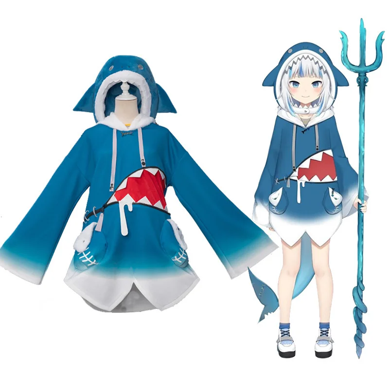 

Hololive English VTuber Costume Gawr Gura Cosplay Top Outfits With Shark Hat Carnival Party Cosplay For Women