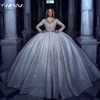 Modest High Collar Bridal Dress Sparkly Sequins Appliques Wedding Gown Luxury Ball Gown Bride Robe Customized Vestido De Novia 2
