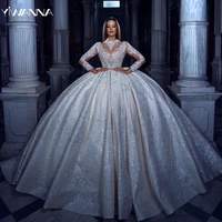 Modest High Collar Bridal Dress Sparkly Sequins Appliques Wedding Gown Luxury Ball Gown Bride Robe Customized Vestido De Novia 2