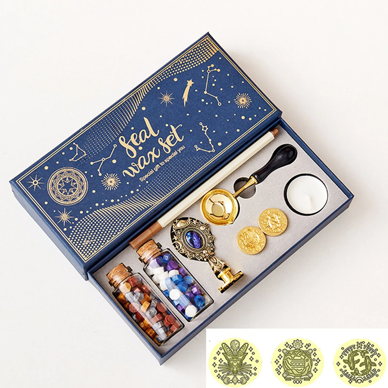 빈티지 왁스 스탬프 도장 키트 봉투 왁스 구리 도장 스탬프 장식, 휴일 청첩장 엽서 스크랩북