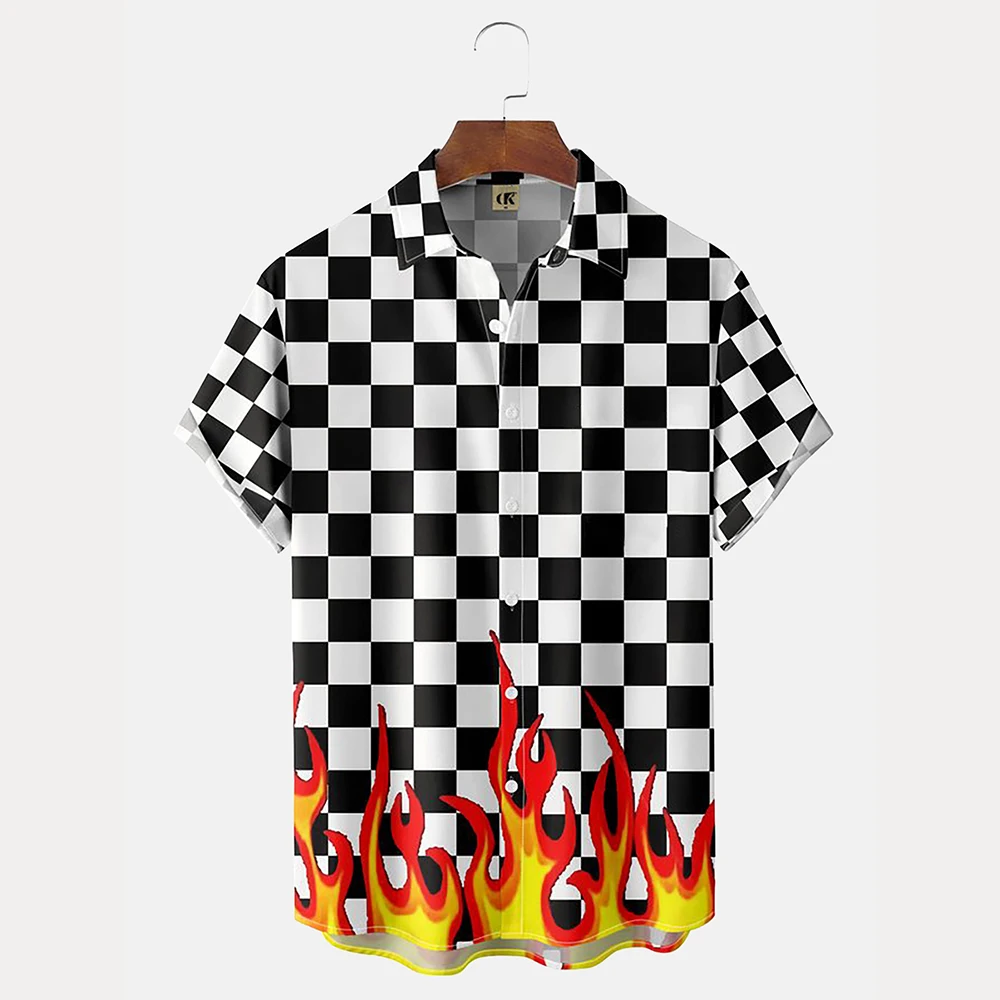 Flammen-Herrenhemden 3D Vintage Sommer Mode Rotes Hawaii-Hemd Kurzarm Übergroß für Herren 2023 – Detail 11