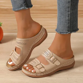 2025 Summer Fashion Women Wedge Slippers Premium Orthopedic Open Toe Shoes for Women Anti-slip Platform Retro Slippers Female 1