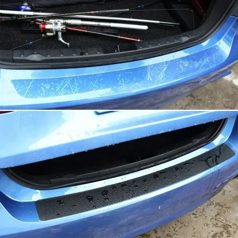 Universal Trunk Rear Guard Plate Sticker Car Rear Bumper Trim Anti-Kicked Scratch Protection 3D Carbon Fiber Film
