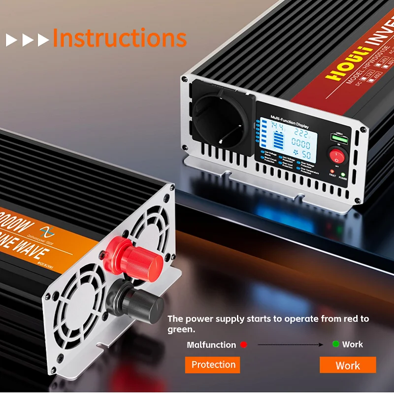 Convertisseur 12V/24V Vers 220V 5000W - Onduleur Sinusoïdal Pur - Pour Camping, Voiture, Urgences - Avec Ports USB