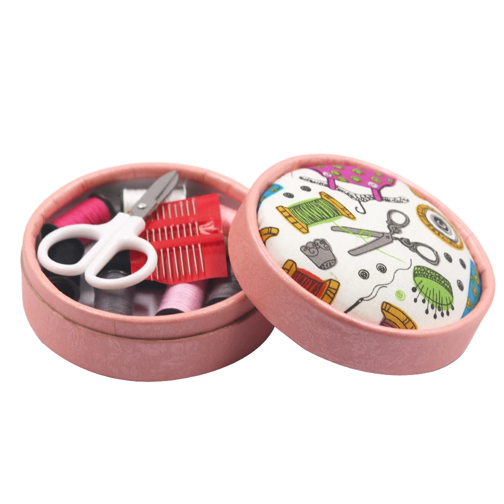 1Set Portable Home Travel Sewing Kits Box Sewing Pattern Fabric Pincushion Needle Threader Threads Scissors Mini Tools