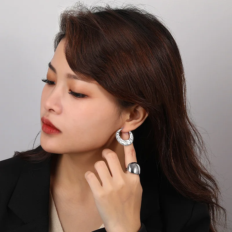 Irregular Texture Earring for Women 925 Sterling Silver Classic Ear Pendants